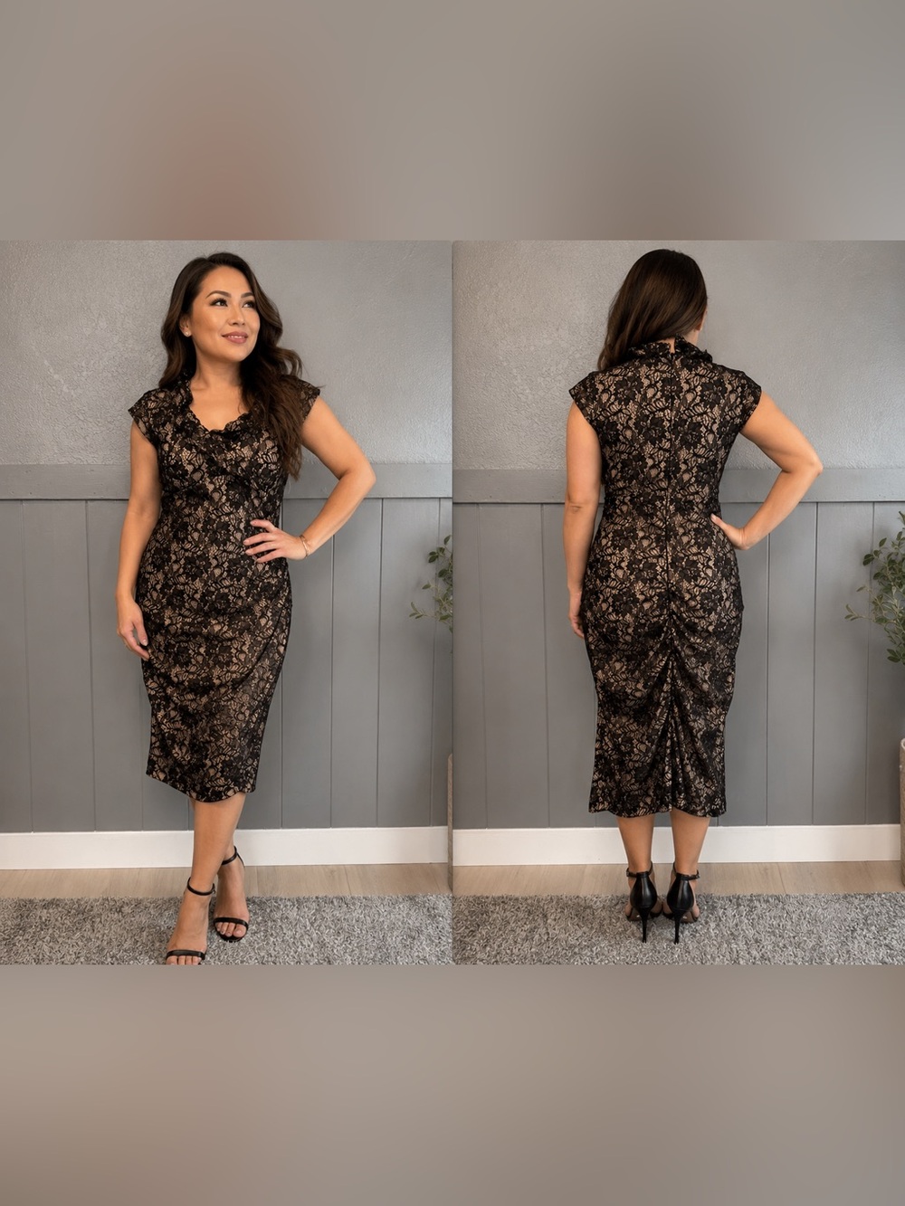 Xscape Black Lace Overlay Evening Dress - Picture 7 of 7